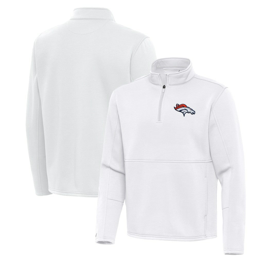 Denver Broncos Antigua Twist Quarter-Zip Pullover Jacket - White on sale