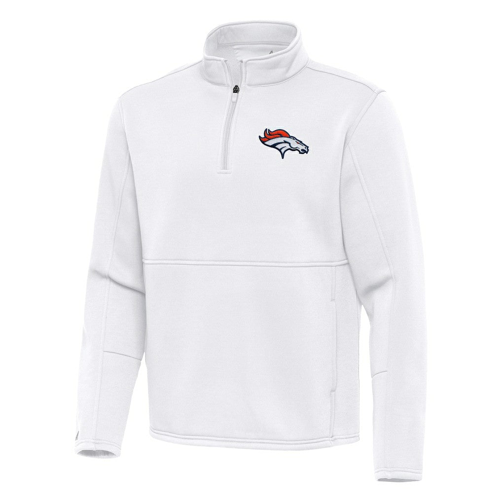 Denver Broncos Antigua Twist Quarter-Zip Pullover Jacket - White on sale