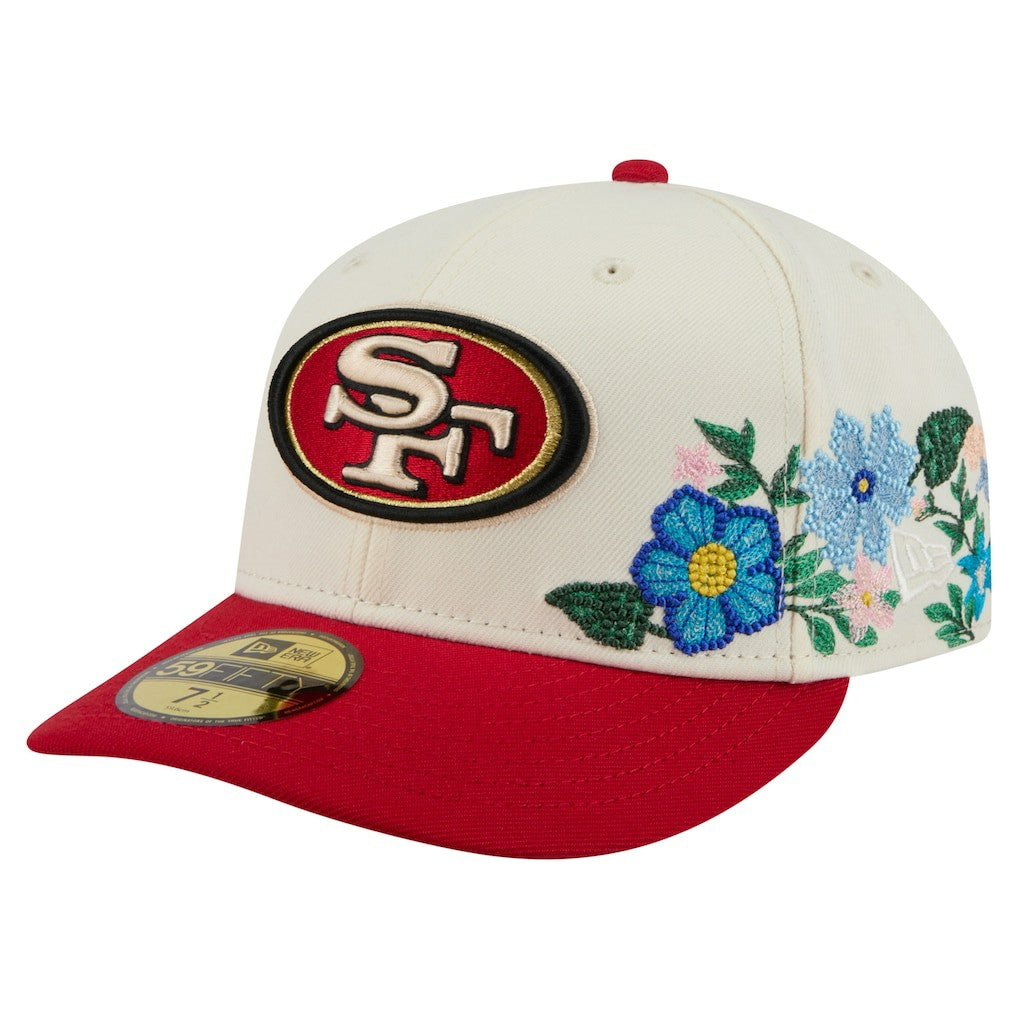 San Francisco 49ers New Era Tonal Floral 59FIFTY Fitted Hat - Cream/Scarlet for sale