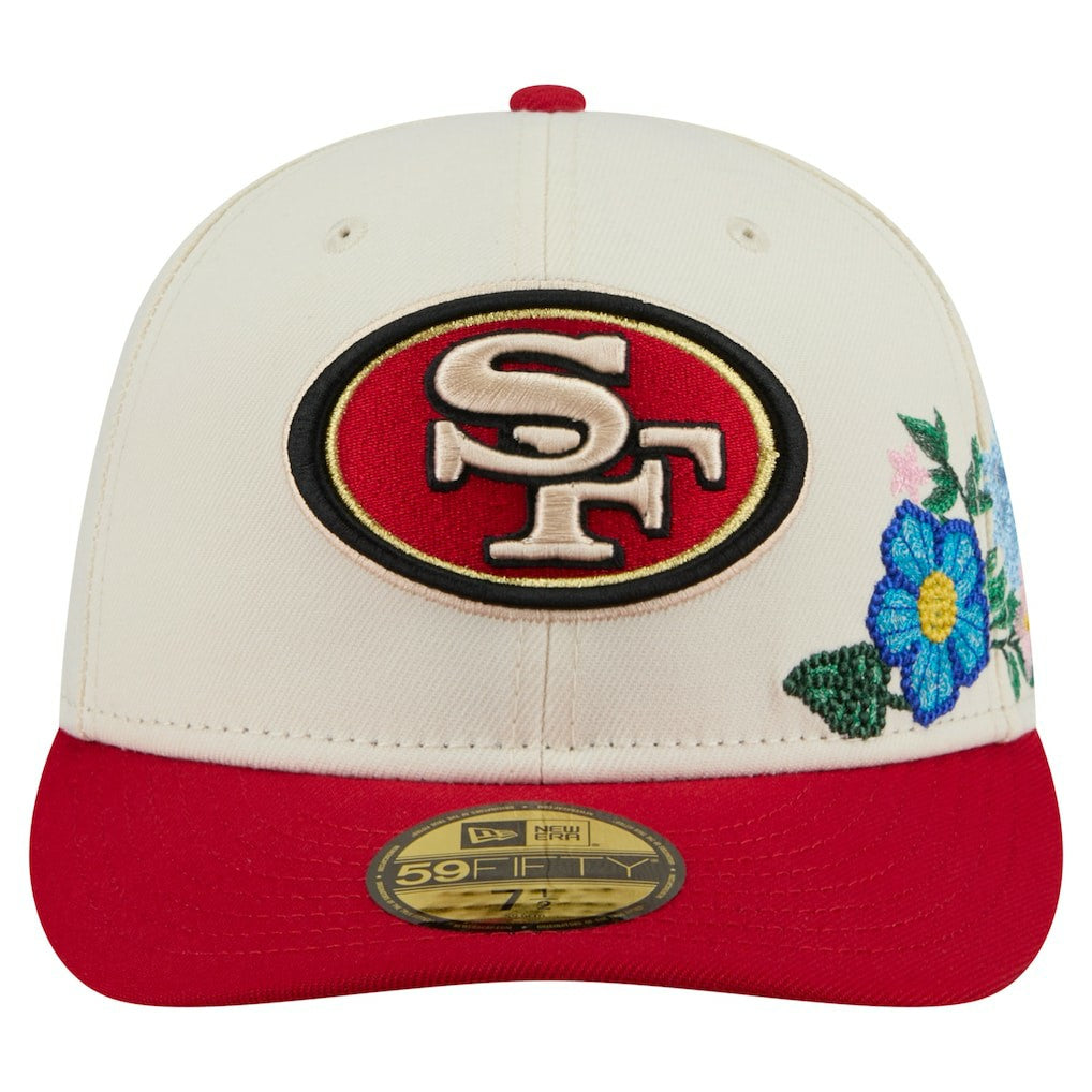 San Francisco 49ers New Era Tonal Floral 59FIFTY Fitted Hat - Cream/Scarlet for sale