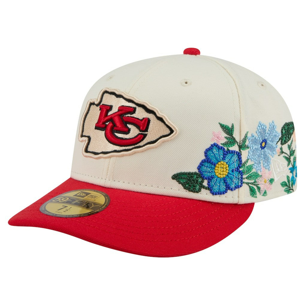 Kansas City Chiefs New Era Tonal Floral 59FIFTY Fitted Hat - Cream/Red discount