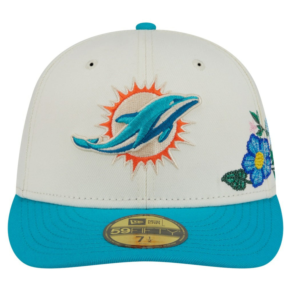 Miami Dolphins New Era Tonal Floral 59FIFTY Fitted Hat - Cream/Aqua on sale