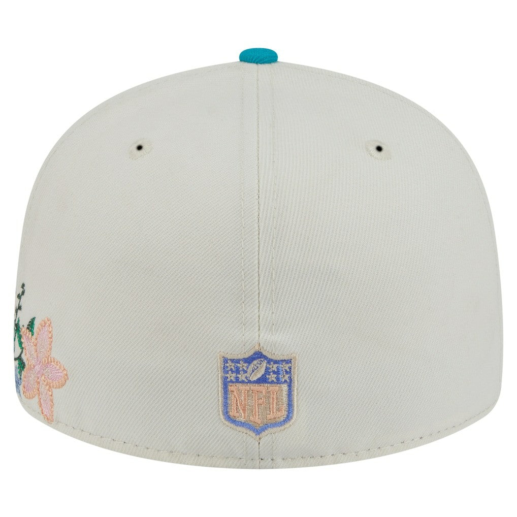 Miami Dolphins New Era Tonal Floral 59FIFTY Fitted Hat - Cream/Aqua on sale