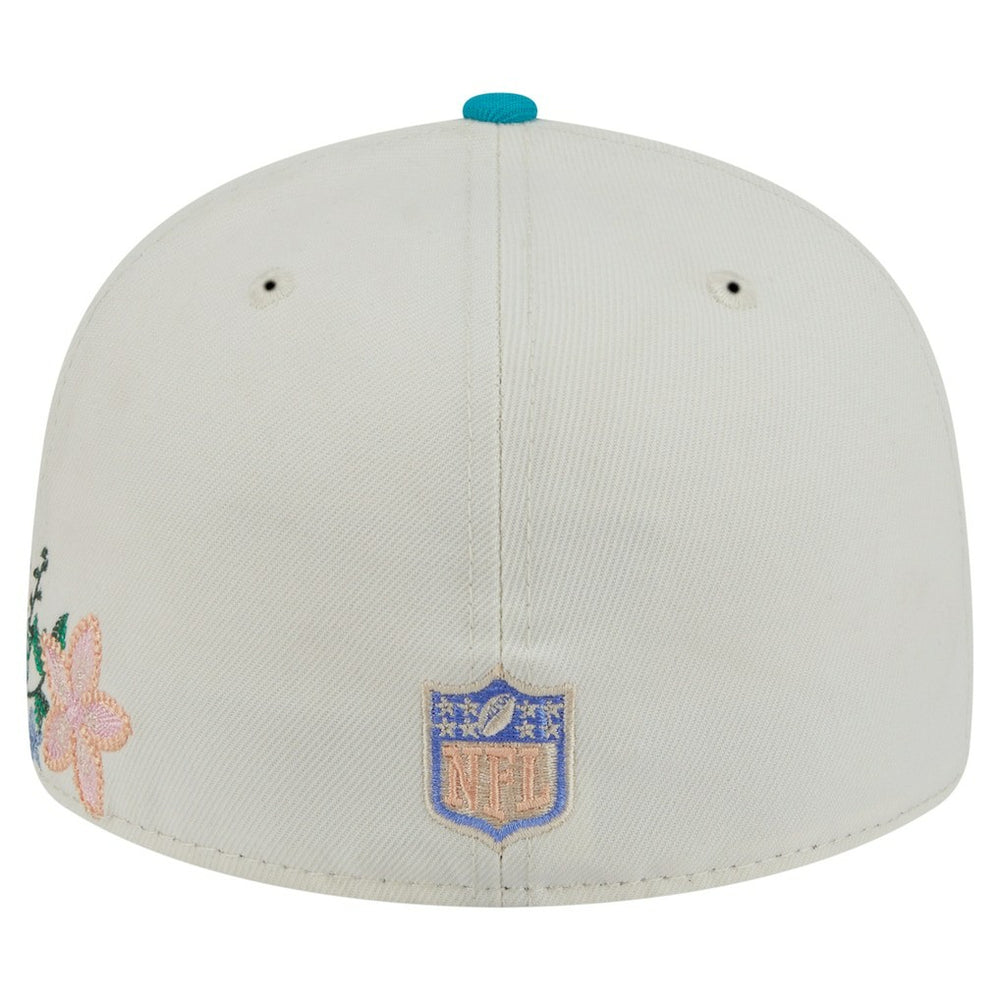 Miami Dolphins New Era Tonal Floral 59FIFTY Fitted Hat - Cream/Aqua on sale