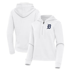 Detroit Tigers Antigua Women's Contemporary Quarter-Zip Hoodie - White