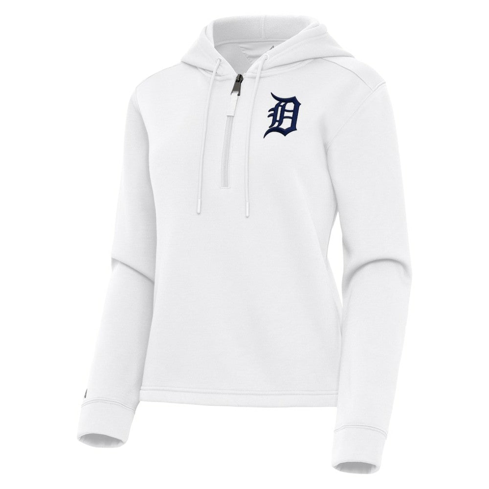 Detroit Tigers Antigua Women's Contemporary Quarter-Zip Hoodie - White