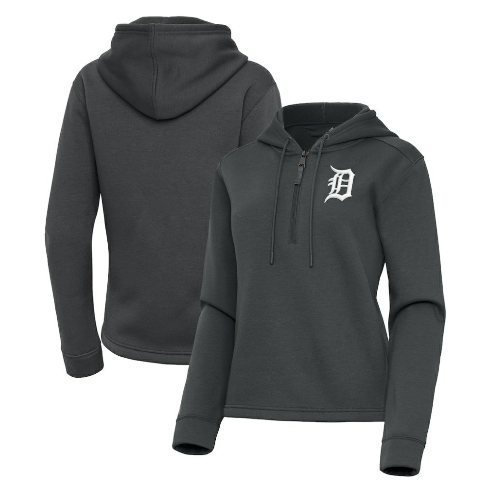 Detroit Tigers Antigua Women's Contemporary Quarter-Zip Hoodie - Pewter