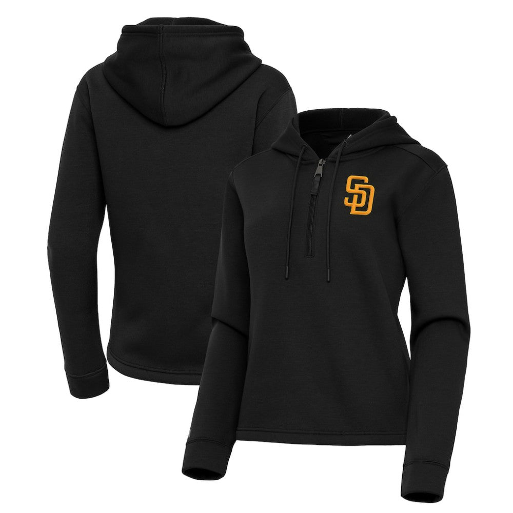 San Diego Padres Antigua Women's Contemporary Quarter-Zip Hoodie - Black