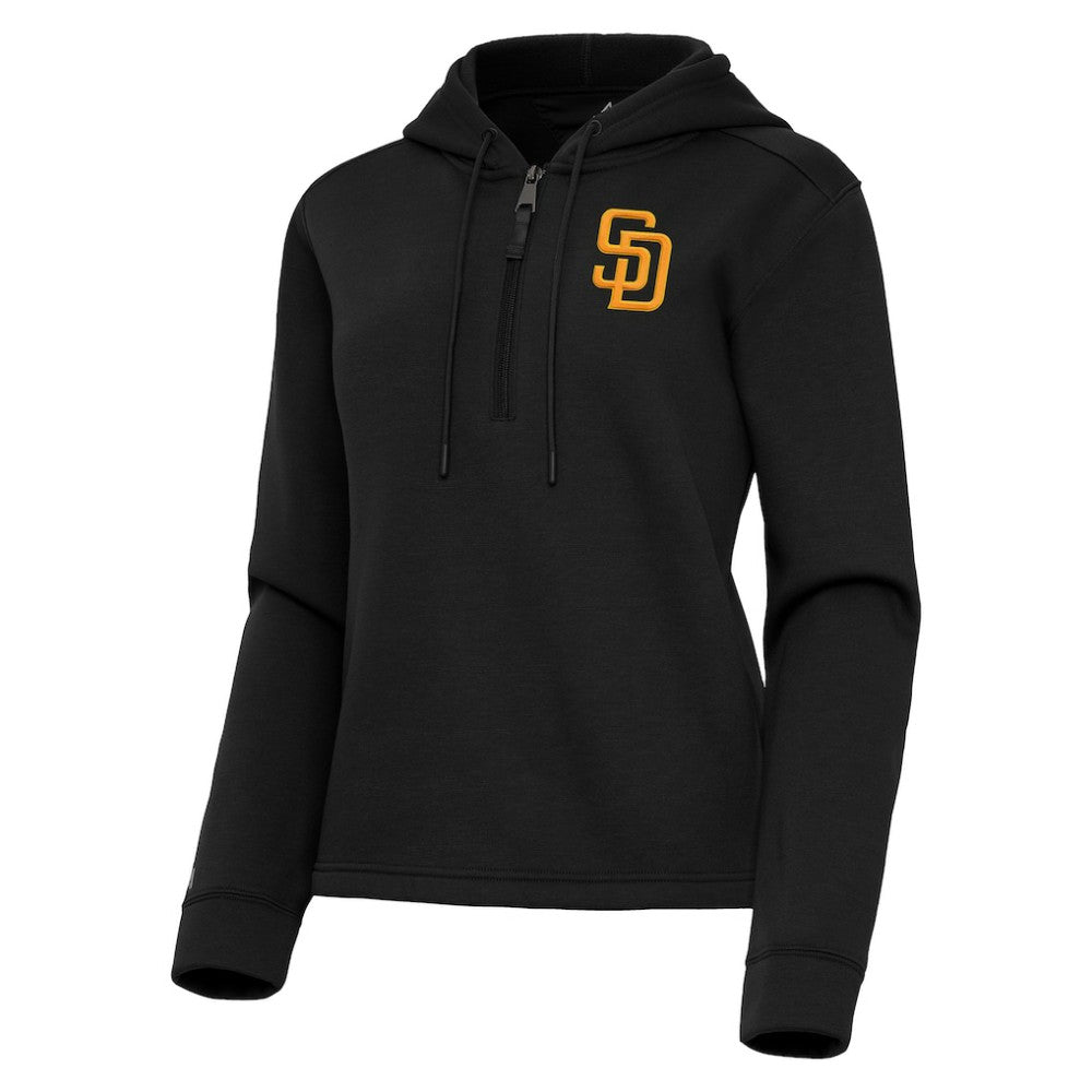 San Diego Padres Antigua Women's Contemporary Quarter-Zip Hoodie - Black