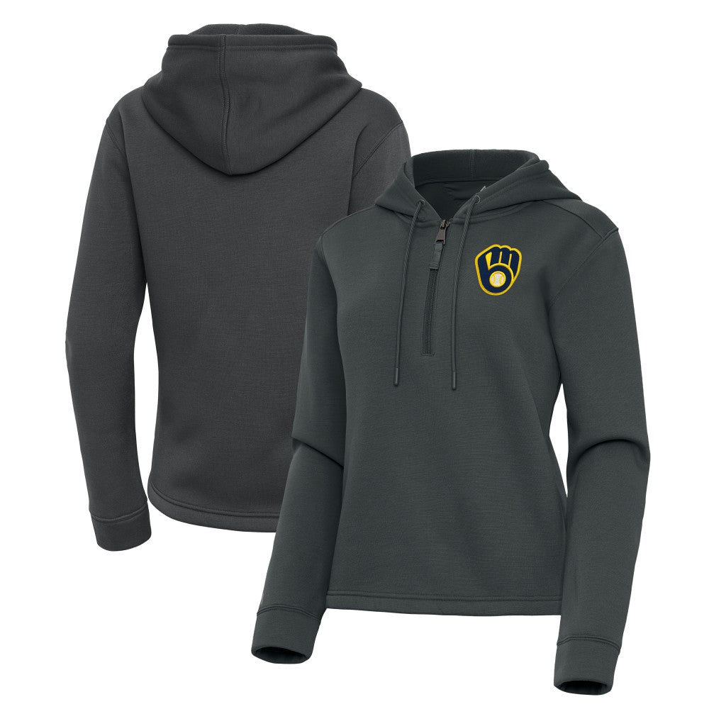 Milwaukee Brewers Antigua Women's Contemporary Quarter-Zip Hoodie - Pewter