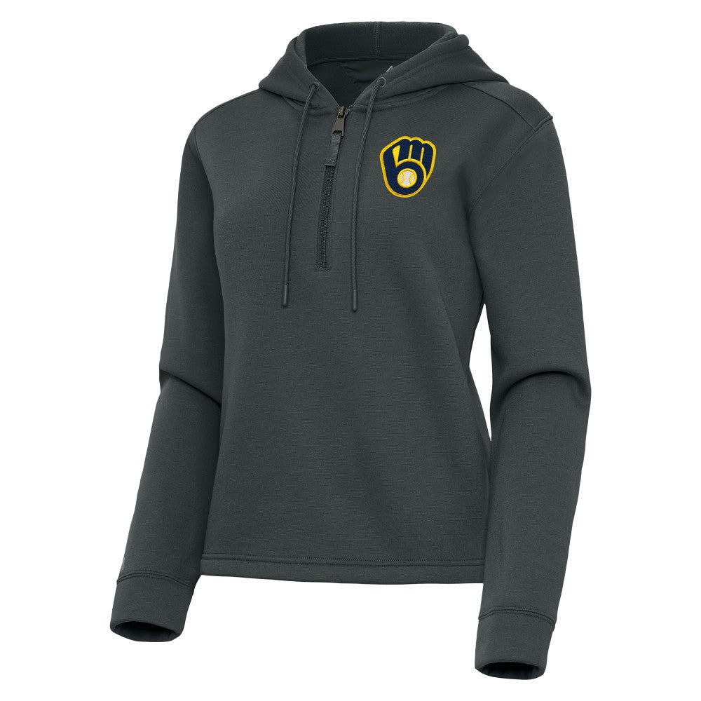 Milwaukee Brewers Antigua Women's Contemporary Quarter-Zip Hoodie - Pewter