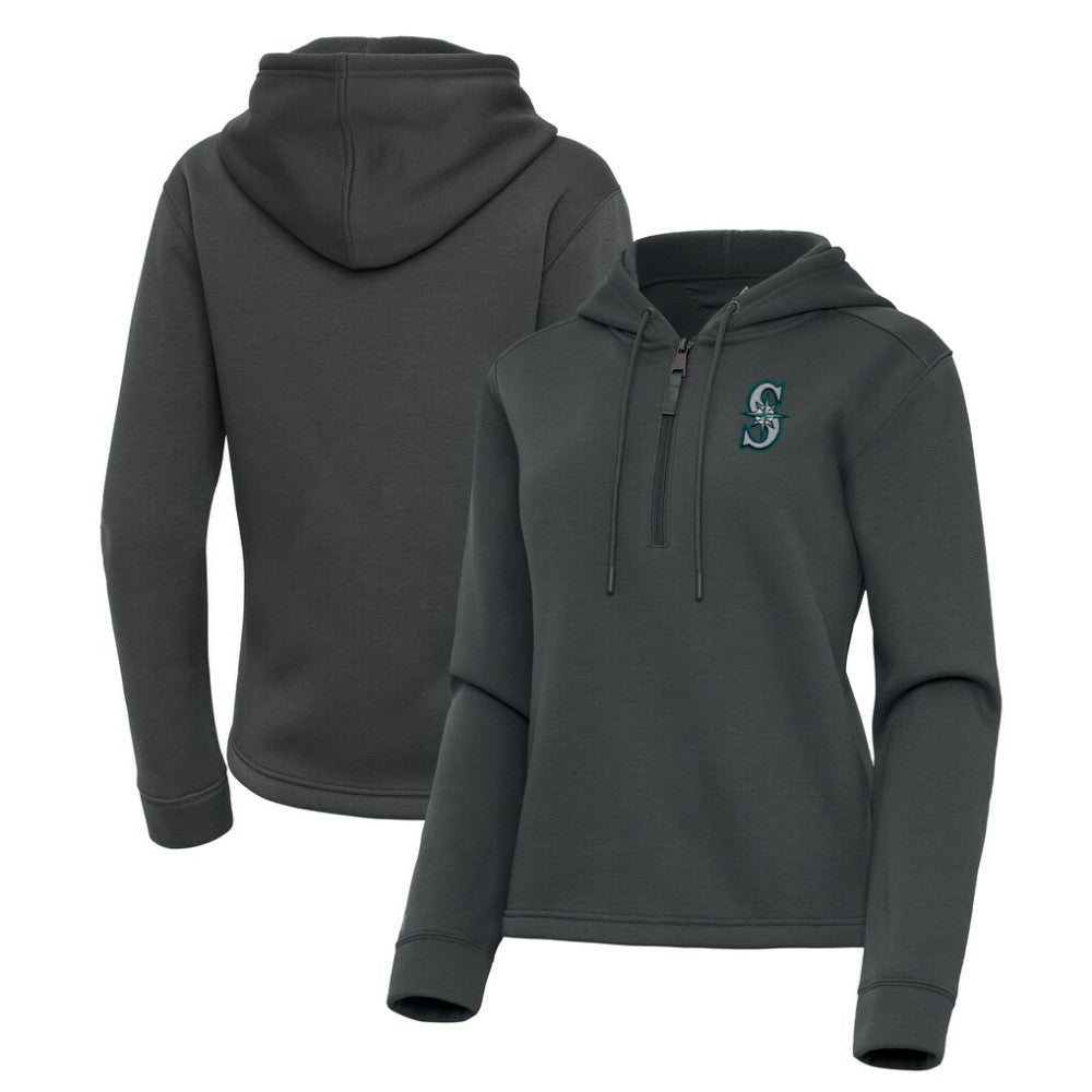 Seattle Mariners Antigua Women's Contemporary Quarter-Zip Hoodie - Pewter