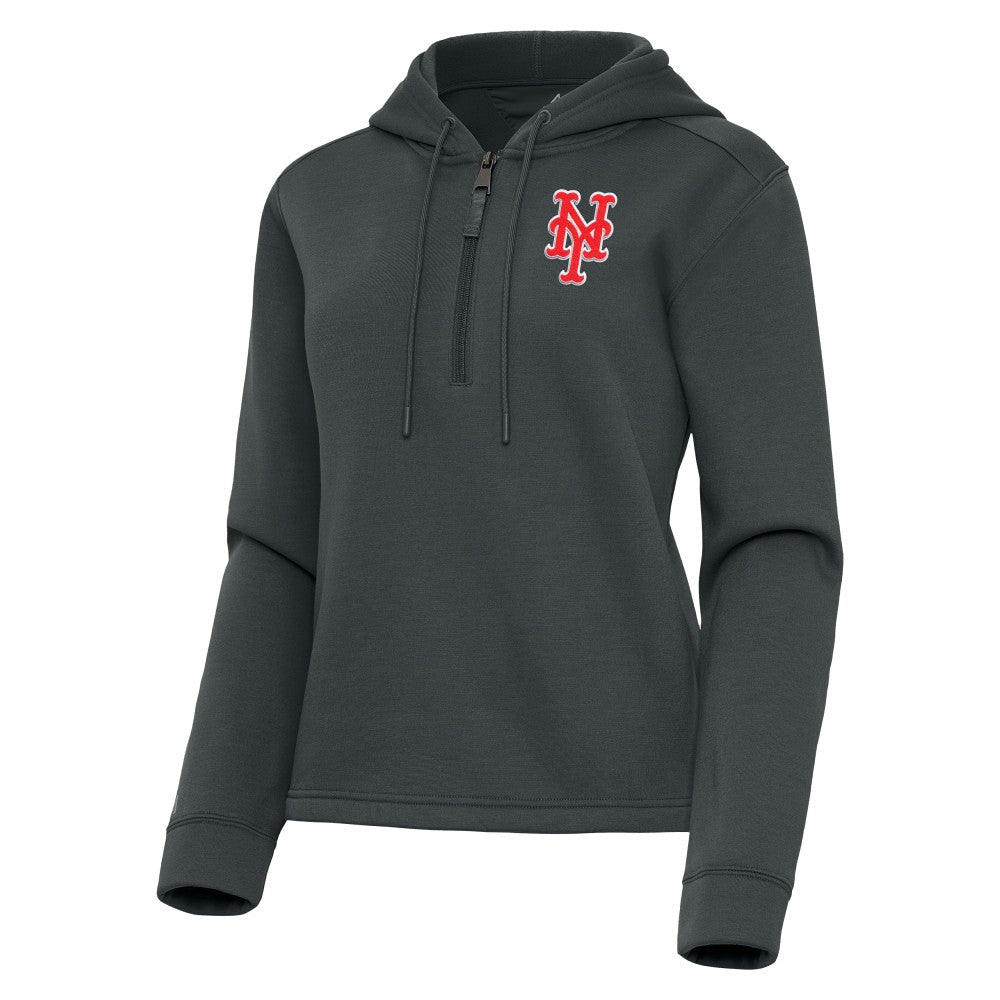 New York Mets Antigua Women's Contemporary Quarter-Zip Hoodie - Pewter