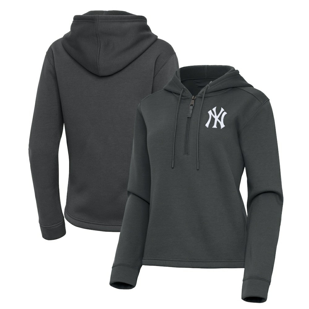 New York Yankees Antigua Women's Contemporary Quarter-Zip Hoodie - Pewter