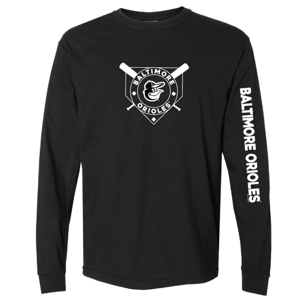 Baltimore Orioles Soft as a Grape Women's Pigment Dye Long Sleeve T-Shirt - Black