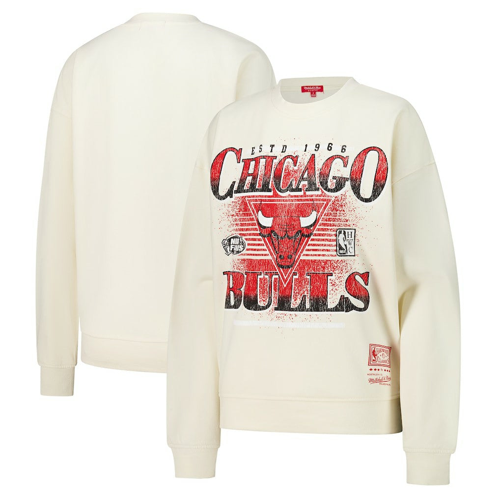 Chicago Bulls Women's Oversprayed Pullover Sweatshirt - Cream | Mitchell & Ness on sale