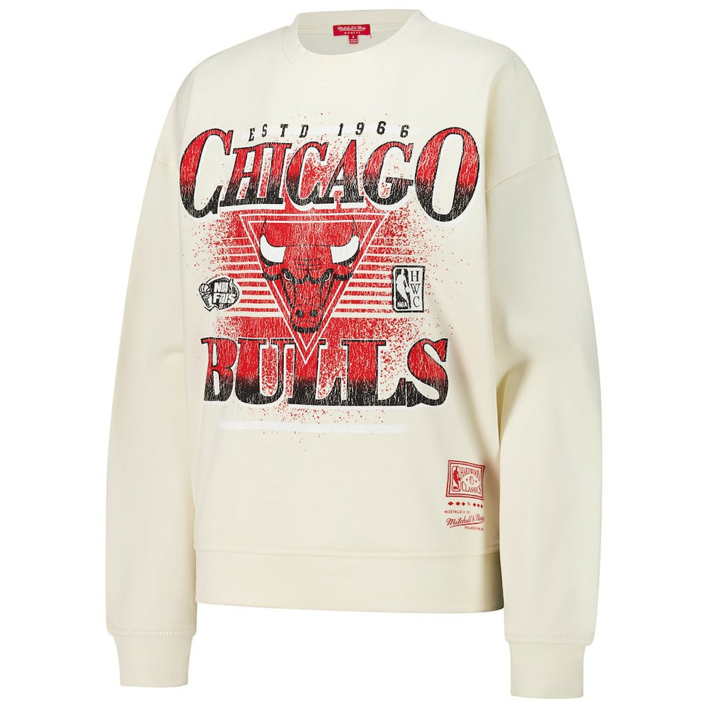 Chicago Bulls Women's Oversprayed Pullover Sweatshirt - Cream | Mitchell & Ness on sale