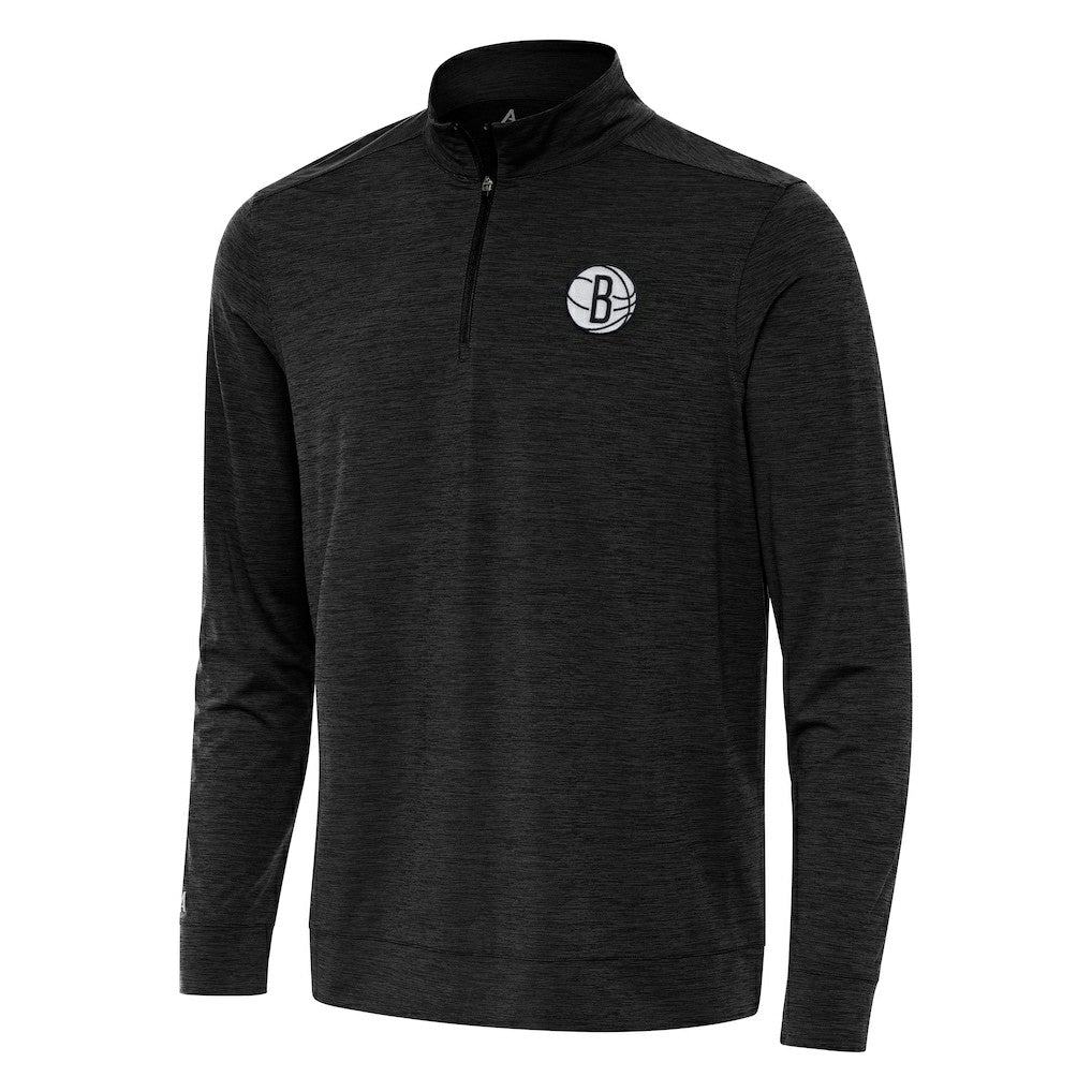 Brooklyn Nets Antigua Bright Quarter-Zip Top - Heather Black for sale