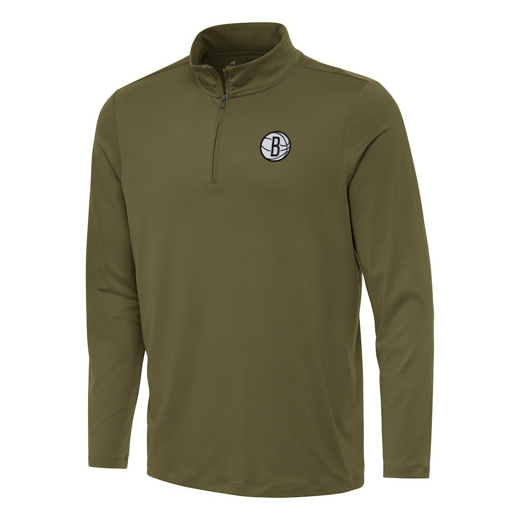 Brooklyn Nets Antigua Reprocess Quarter-Zip Top - Olive online