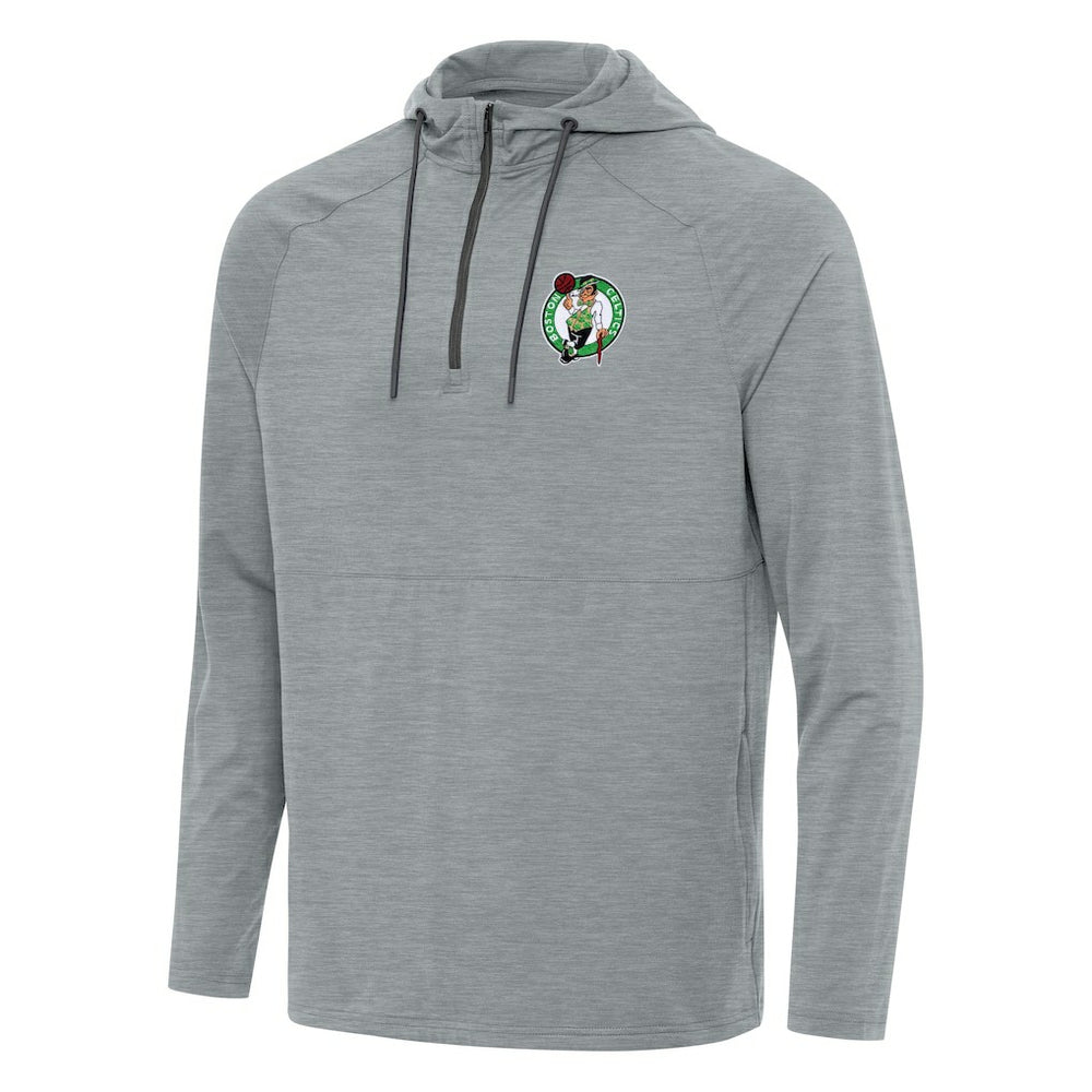 Boston Celtics Antigua Spikes Raglan Quarter-Zip Hoodie - Heather Gray on sale