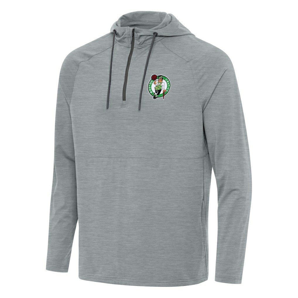 Boston Celtics Antigua Spikes Raglan Quarter-Zip Hoodie - Heather Gray on sale