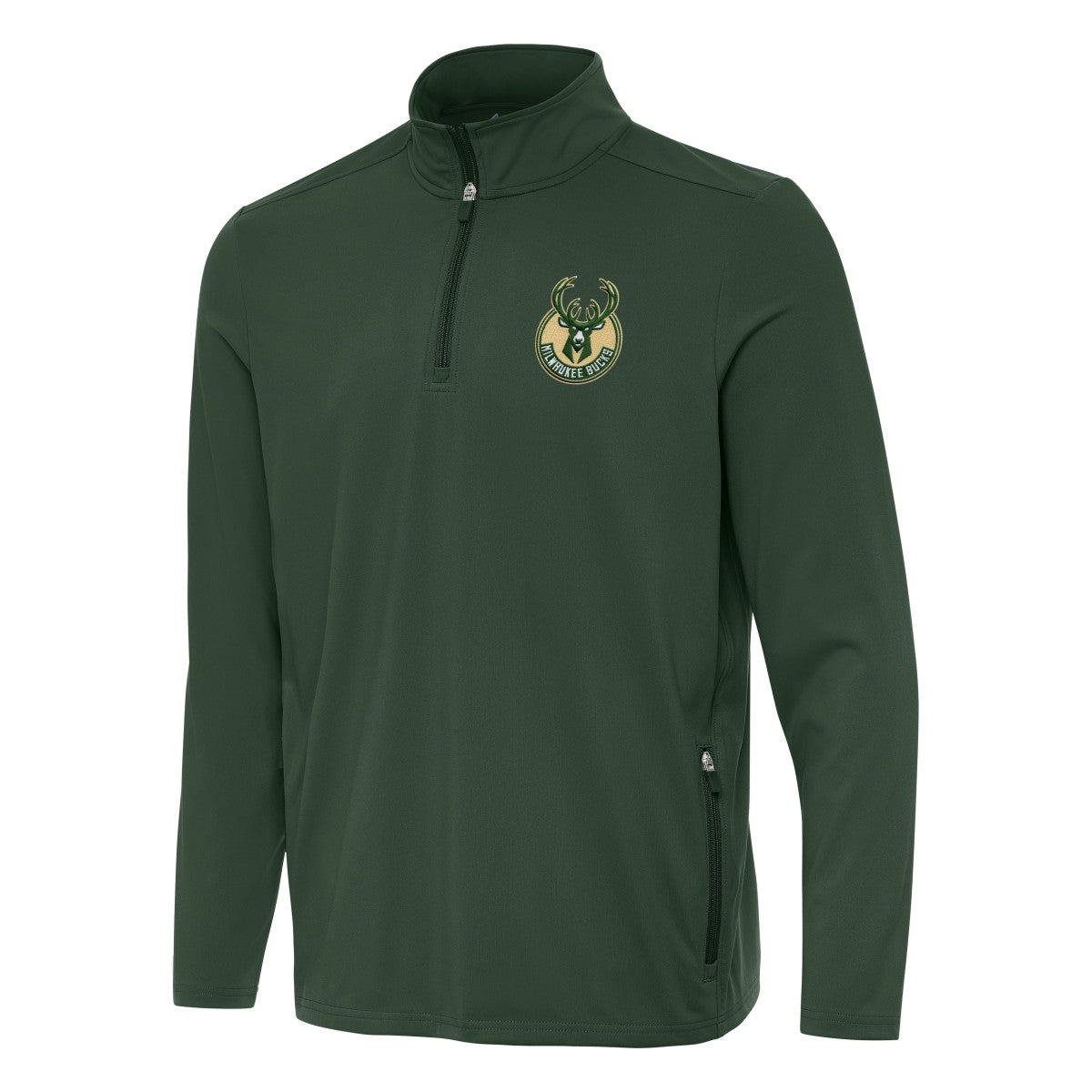 Milwaukee Bucks Antigua Perilous Quarter-Zip Sweatshirt - Hunter Green on sale