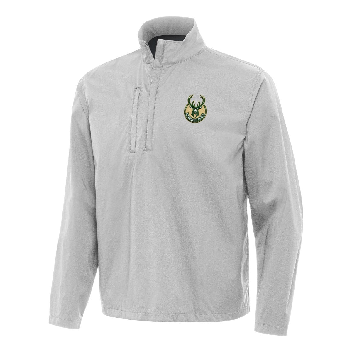 Milwaukee Bucks Antigua Brisk Quarter-Zip Windbreaker - Heather Gray cheap