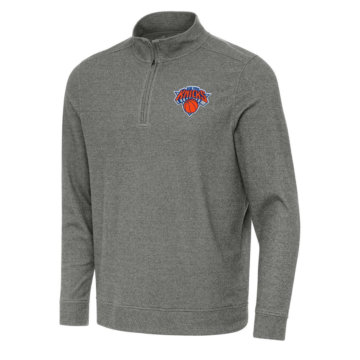 New York Knicks Antigua Subtle Quarter-Zip Sweatshirt - Heather Black discount