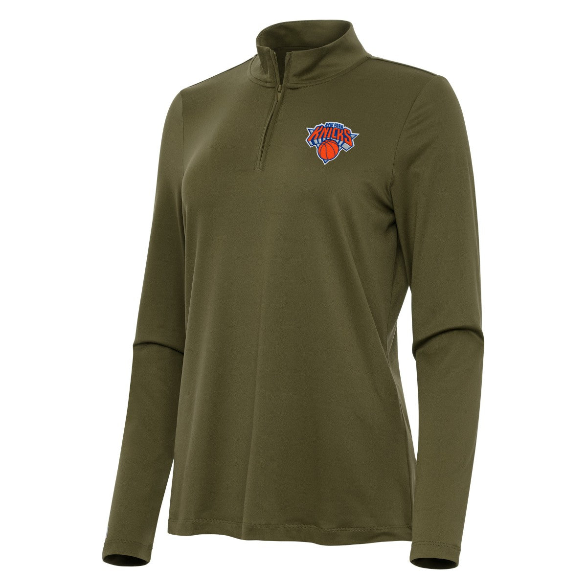 New York Knicks Antigua Women's Reprocess Quarter-Zip Top - Olive discount