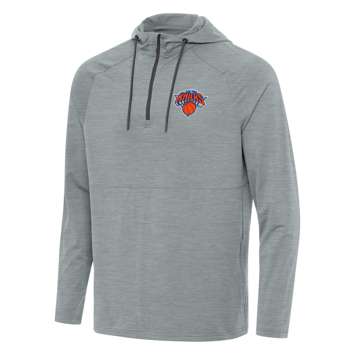 New York Knicks Antigua Spikes Raglan Quarter-Zip Hoodie - Heather Gray discount