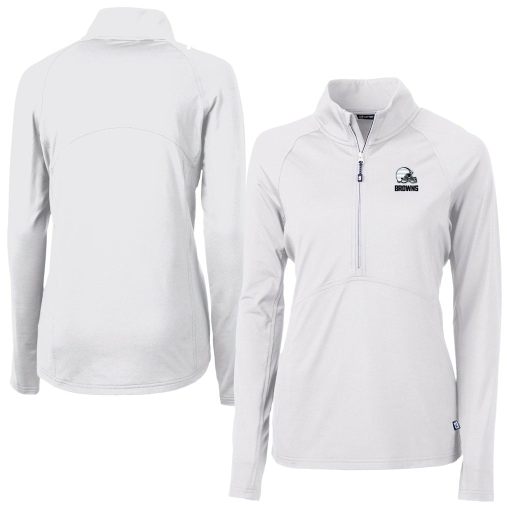 Cleveland Browns Cutter & Buck Women's Adapt Eco Knit Stretch Recycled Half-Zip Pullover Top - White sale
