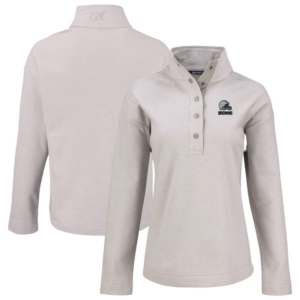Cleveland Browns Cutter & Buck Women's Hunts Point Eco Textured Fleece Recycled Quarter-Snap Pullover - Gray on sale