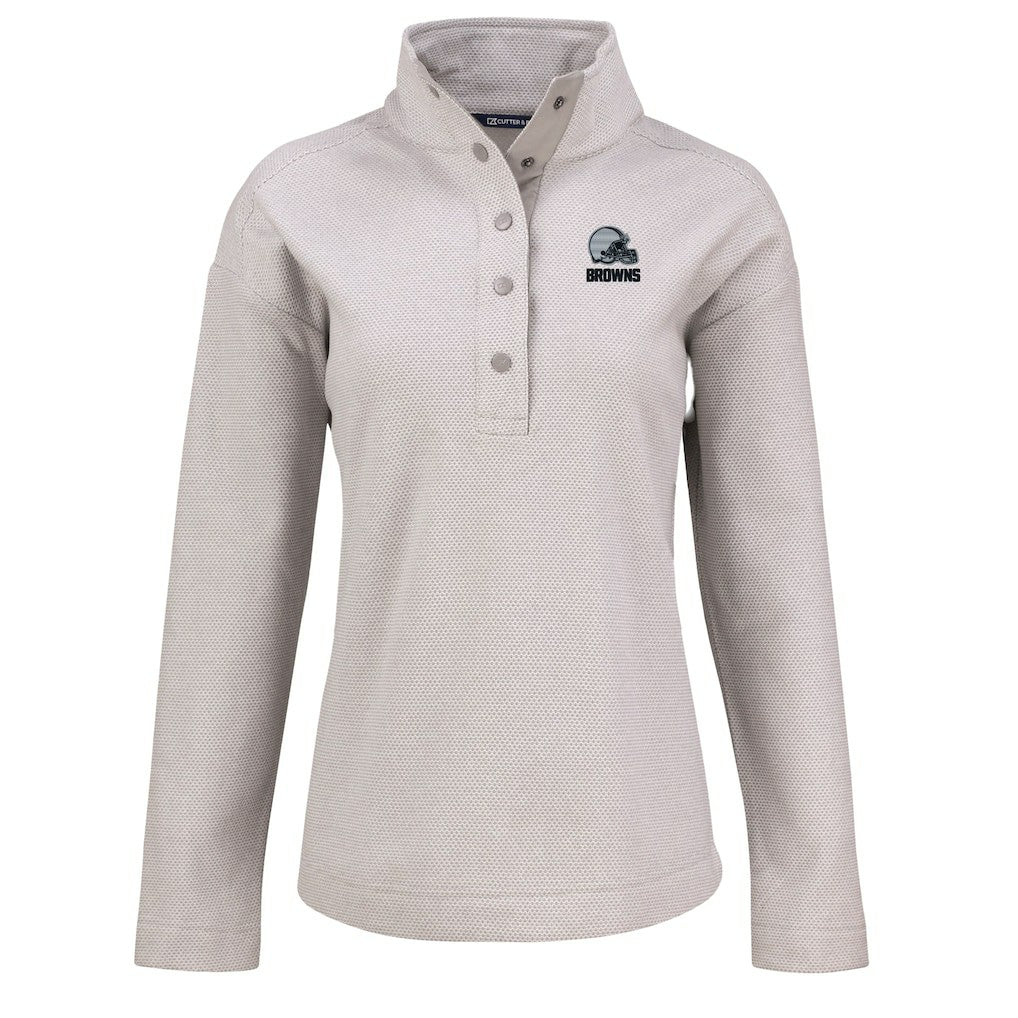 Cleveland Browns Cutter & Buck Women's Hunts Point Eco Textured Fleece Recycled Quarter-Snap Pullover - Gray on sale