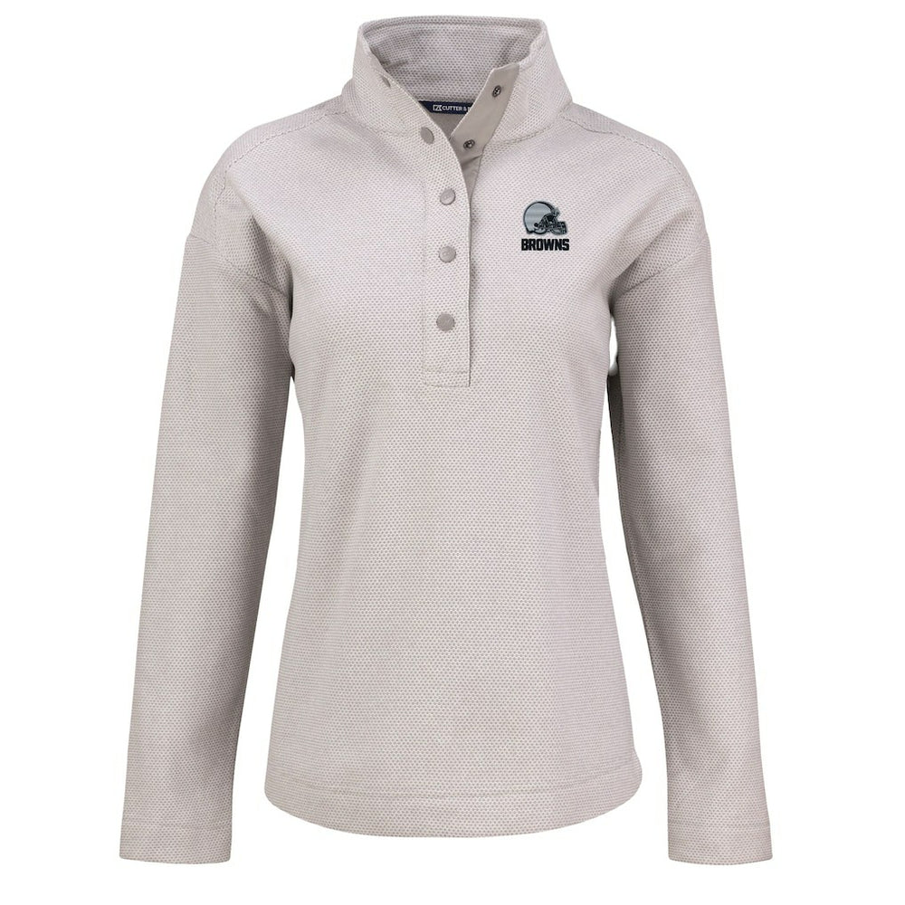 Cleveland Browns Cutter & Buck Women's Hunts Point Eco Textured Fleece Recycled Quarter-Snap Pullover - Gray on sale