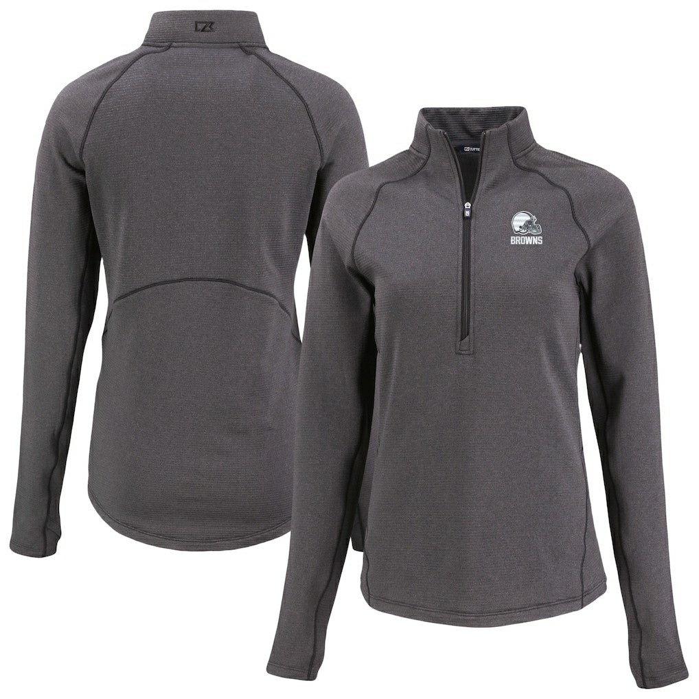 Cleveland Browns Cutter & Buck Women's Peshastin Eco Fleece Recycled Half-Zip Pullover Top - Heather Black online