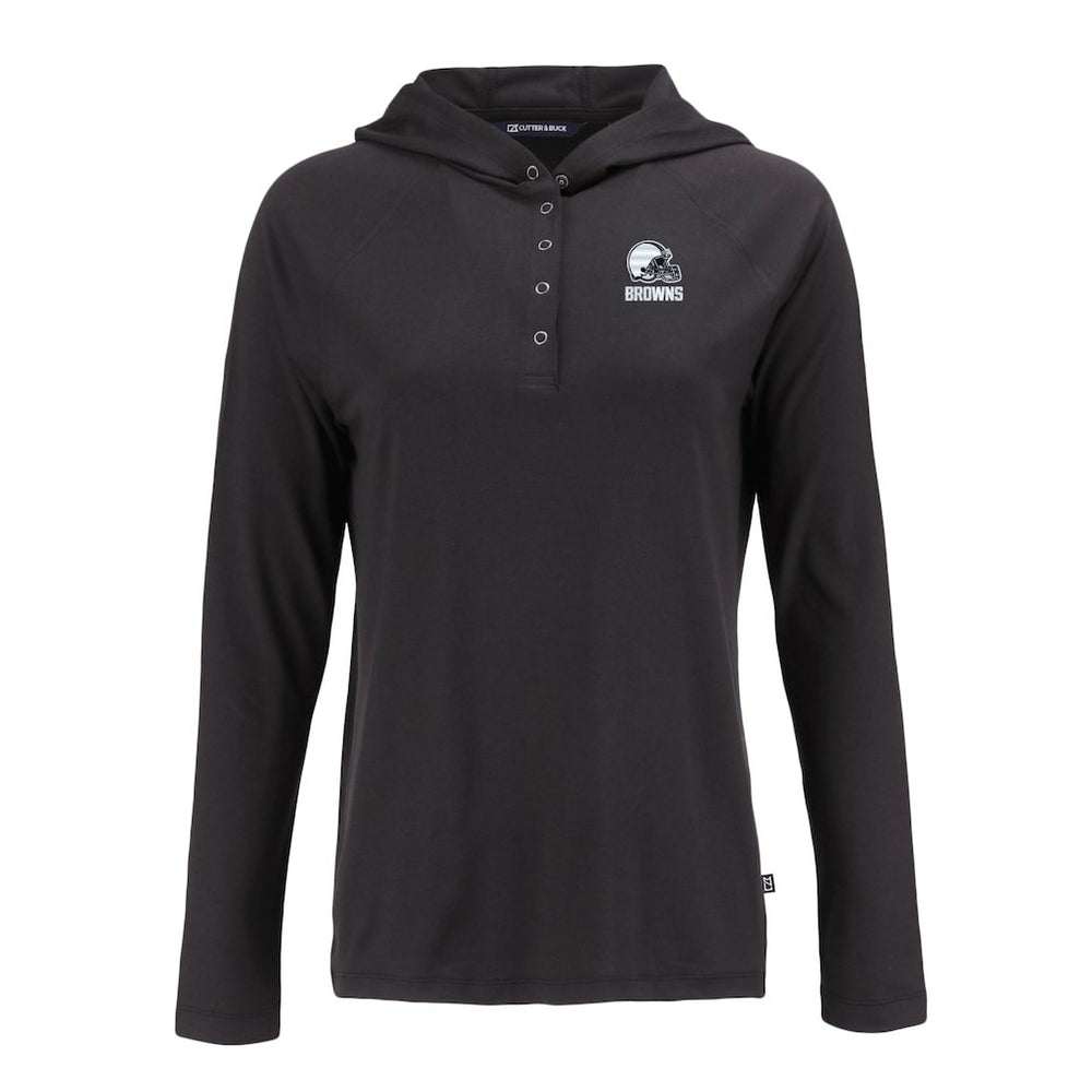 Cleveland Browns Cutter & Buck Women's Coastline Epic Comfort Eco Recycled Quarter-Snap Long Sleeve Hoodie T-Shirt - Black for sale