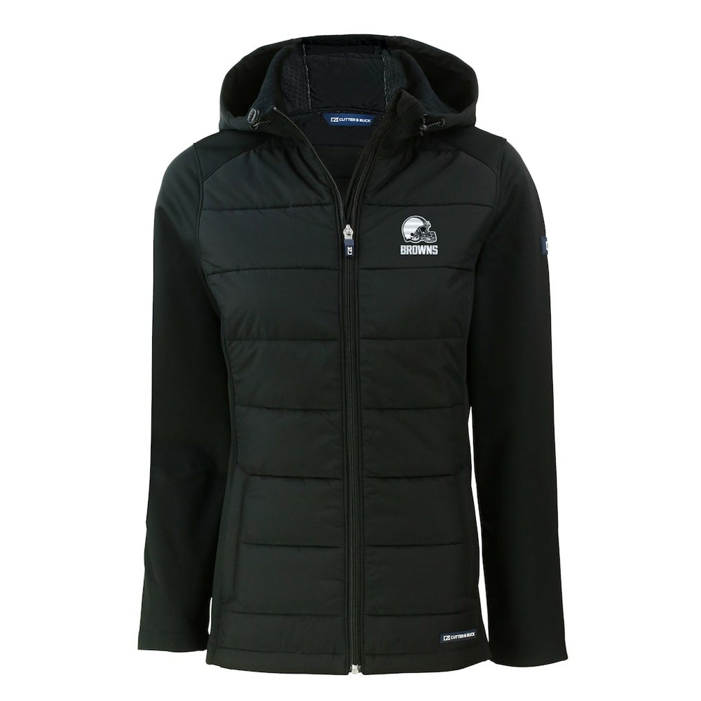 Cleveland Browns Cutter & Buck Women's Evoke Hybrid Eco Softshell Recycled Full-Zip Hooded Jacket - Black for sale