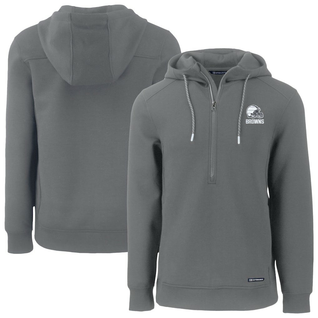 Cleveland Browns Cutter & Buck Roam Eco Recycled Half-Zip Pullover Hoodie - Gray on sale