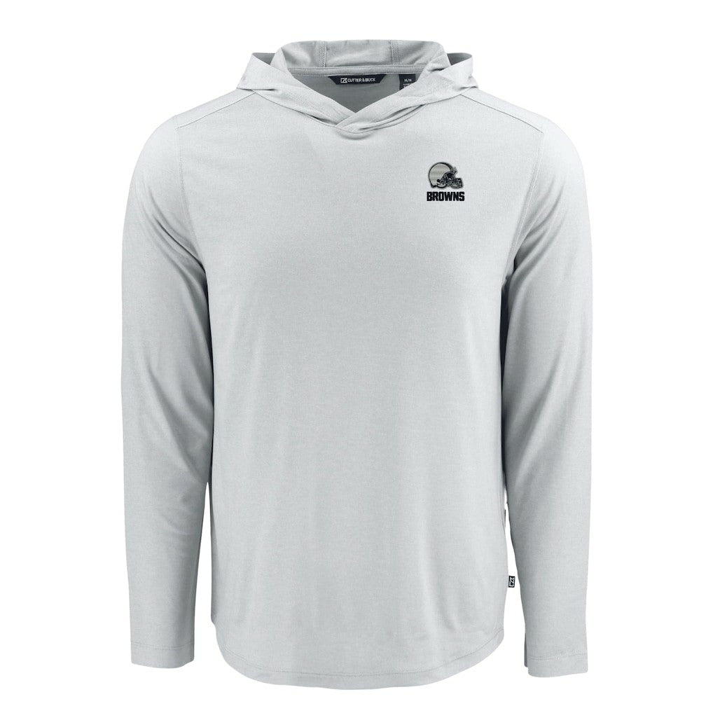 Cleveland Browns Cutter & Buck Coastline Epic Comfort Eco Recycled Long Sleeve Hooded T-Shirt - Gray for sale
