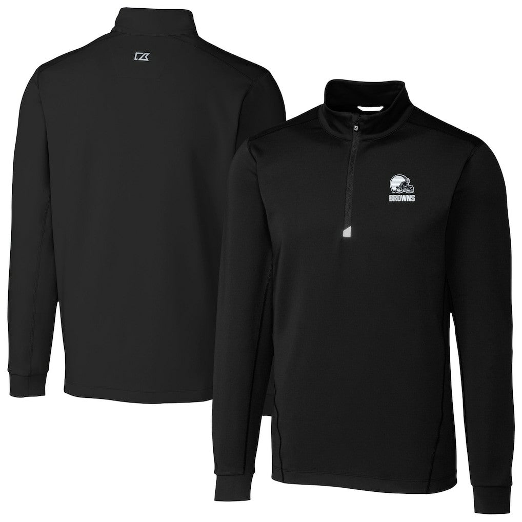 Cleveland Browns Cutter & Buck Big & Tall Traverse Stretch Eco Quarter-Zip Pullover Top - Black sale