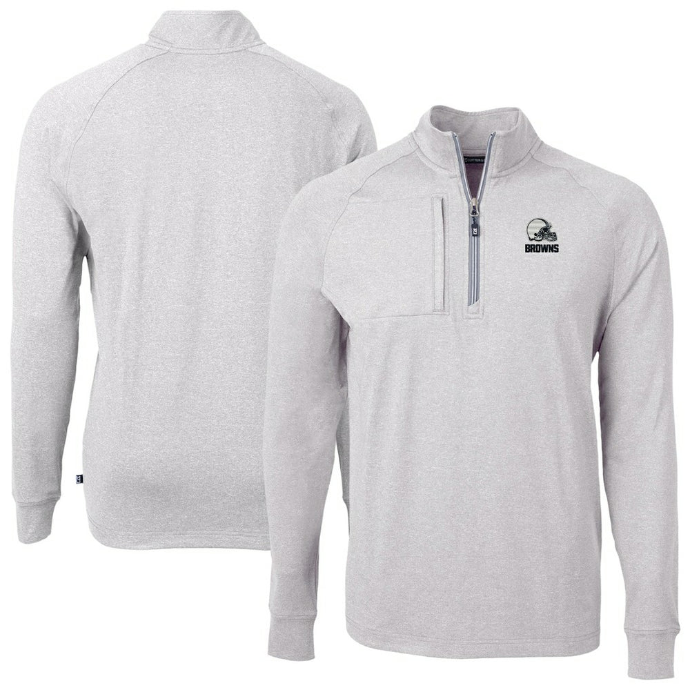 Cleveland Browns Cutter & Buck Big & Tall Adapt Eco Knit Quarter-Zip Top - Heather Gray sale