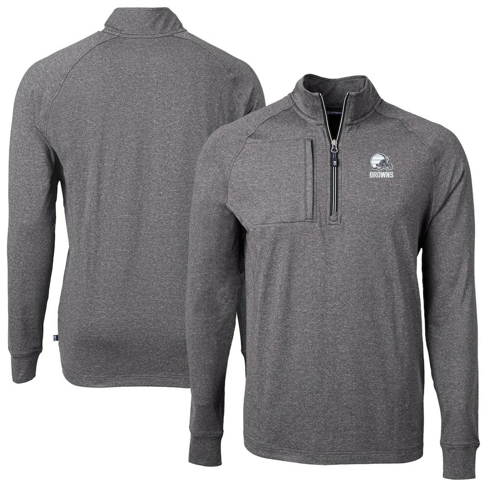 Cleveland Browns Cutter & Buck Big & Tall Adapt Eco Knit Quarter-Zip Top - Heather Black cheap