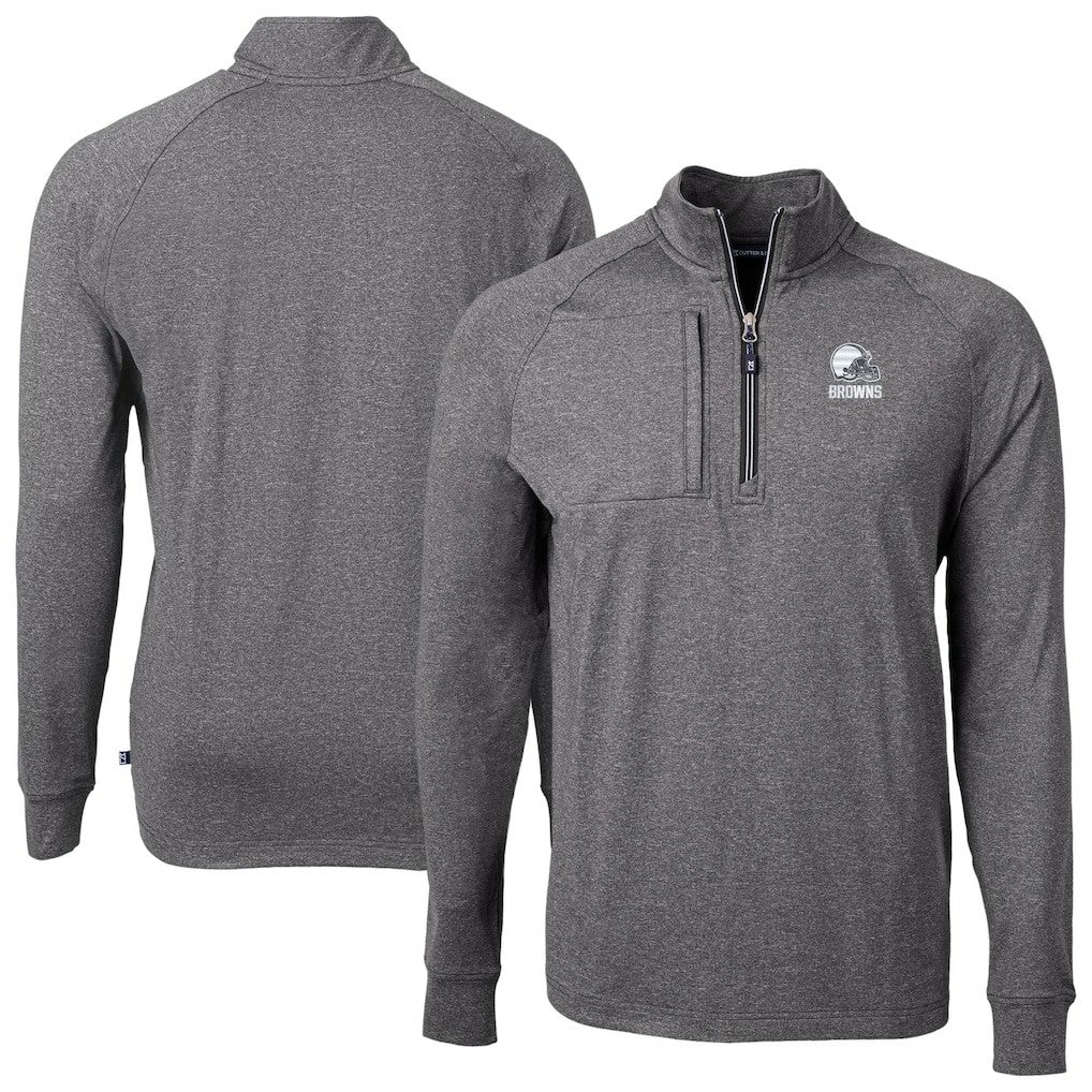 Cleveland Browns Cutter & Buck Big & Tall Adapt Eco Knit Quarter-Zip Top - Heather Black cheap