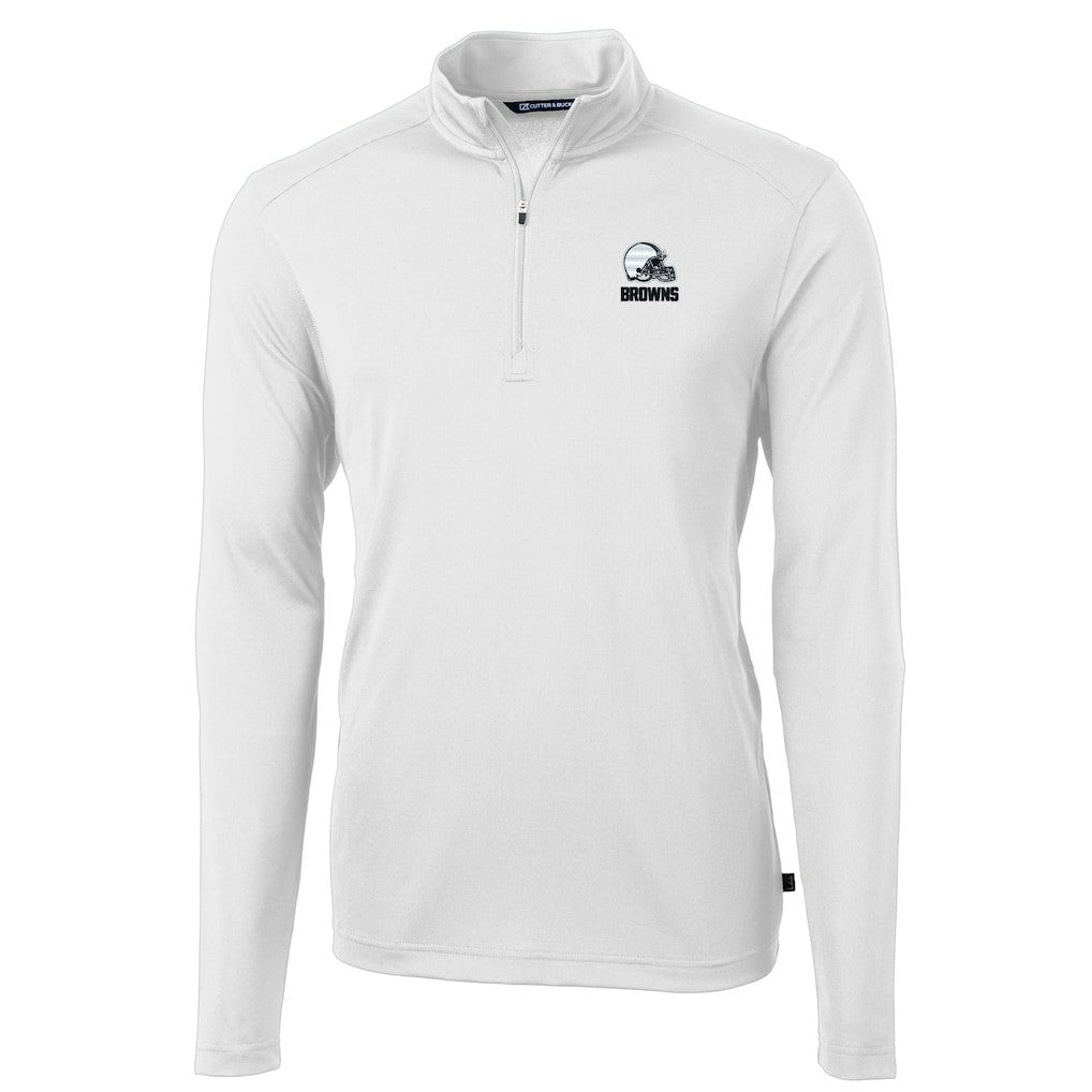 Cleveland Browns Cutter & Buck Big & Tall Virtue Eco Pique Recycled Quarter-Zip Pullover Top - White cheap