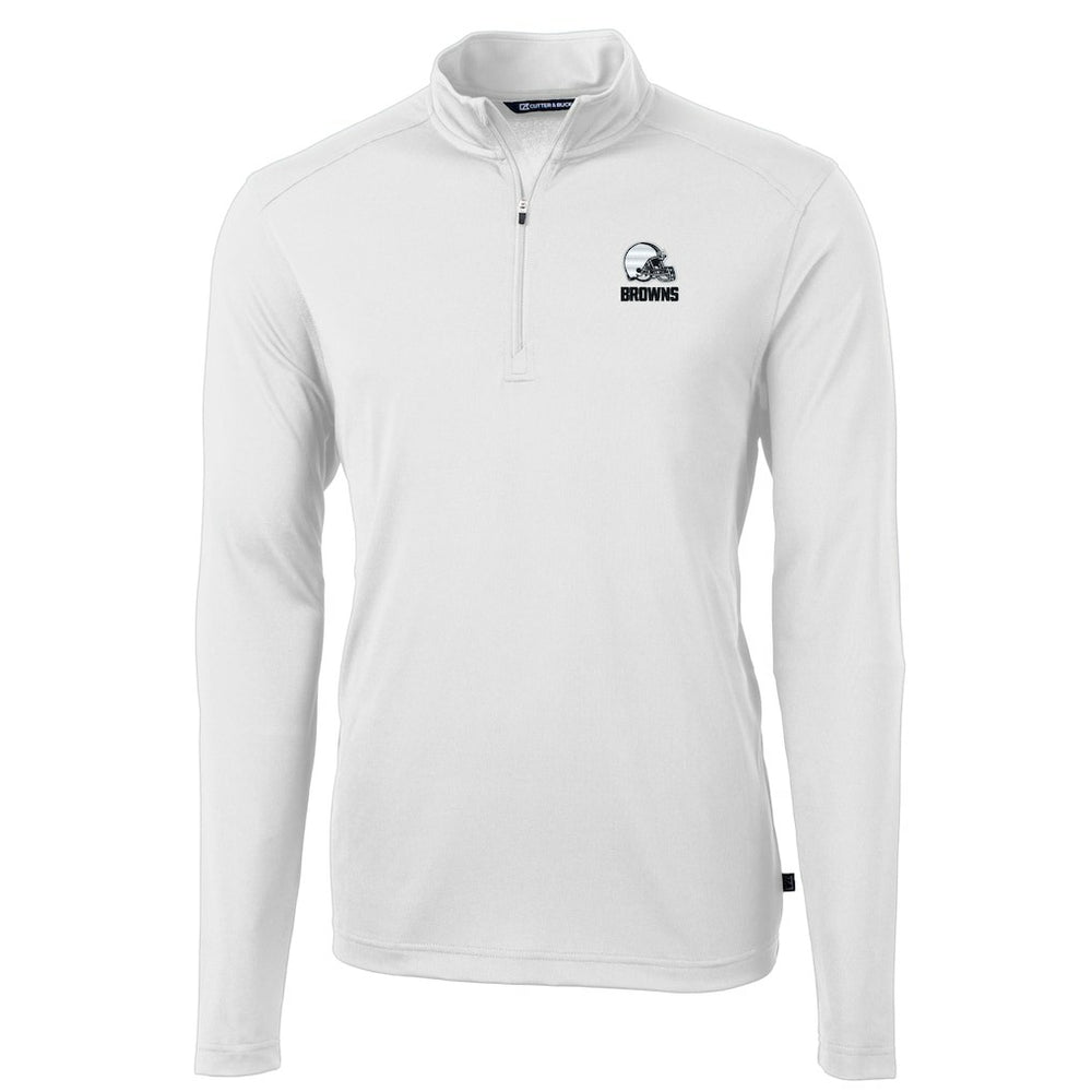 Cleveland Browns Cutter & Buck Big & Tall Virtue Eco Pique Recycled Quarter-Zip Pullover Top - White cheap