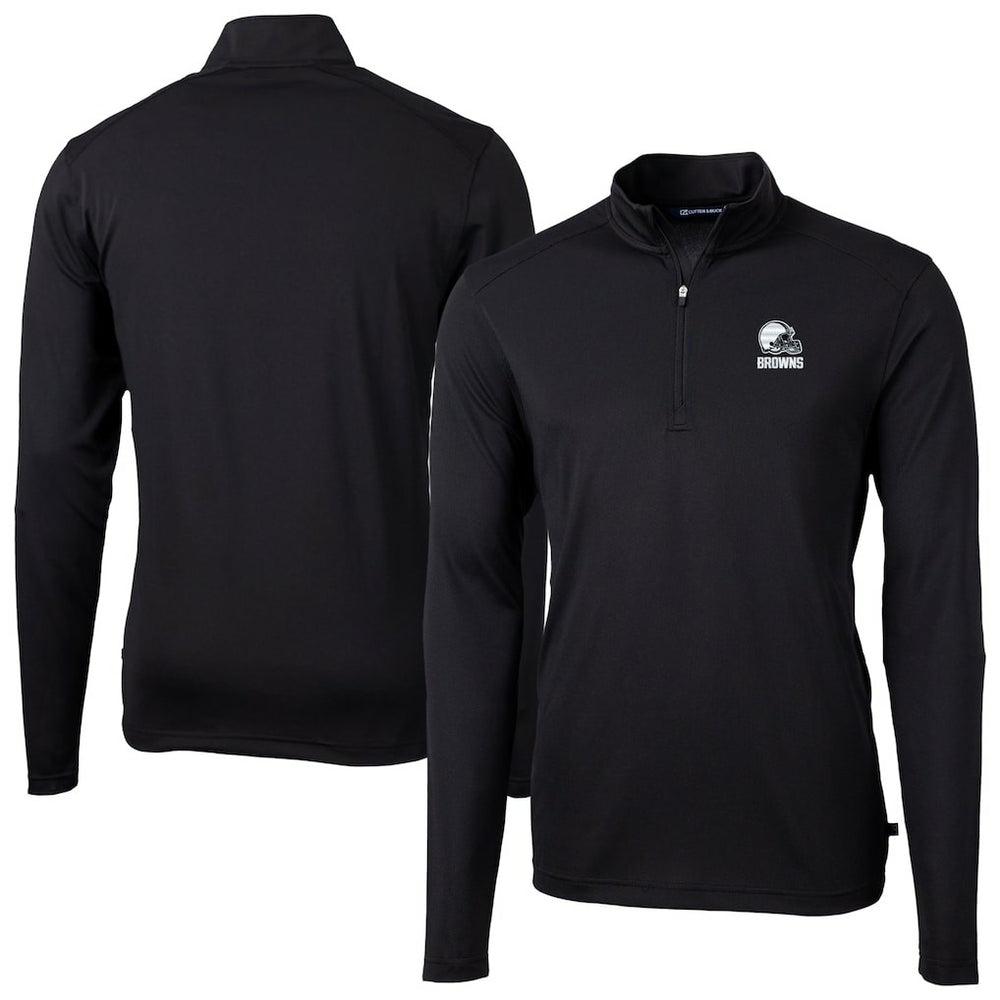 Cleveland Browns Cutter & Buck Big & Tall Virtue Eco Pique Recycled Quarter-Zip Pullover Top - Black online
