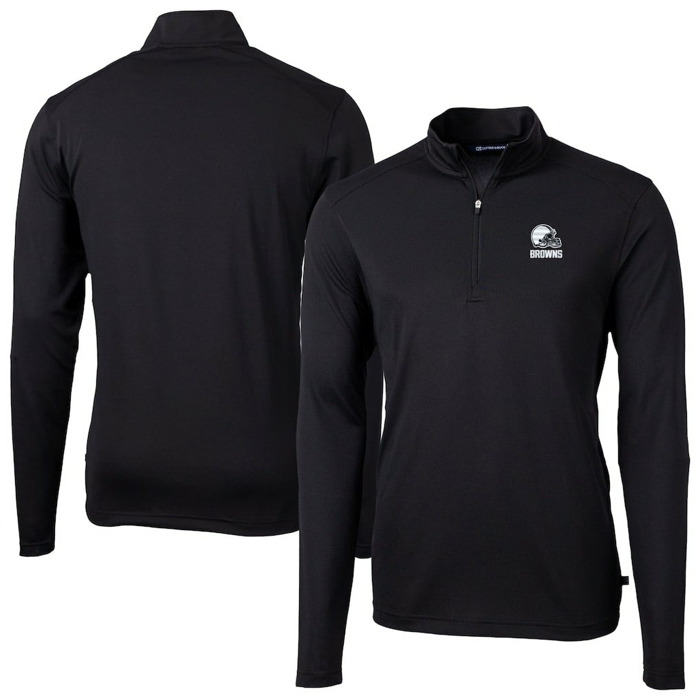 Cleveland Browns Cutter & Buck Big & Tall Virtue Eco Pique Recycled Quarter-Zip Pullover Top - Black online