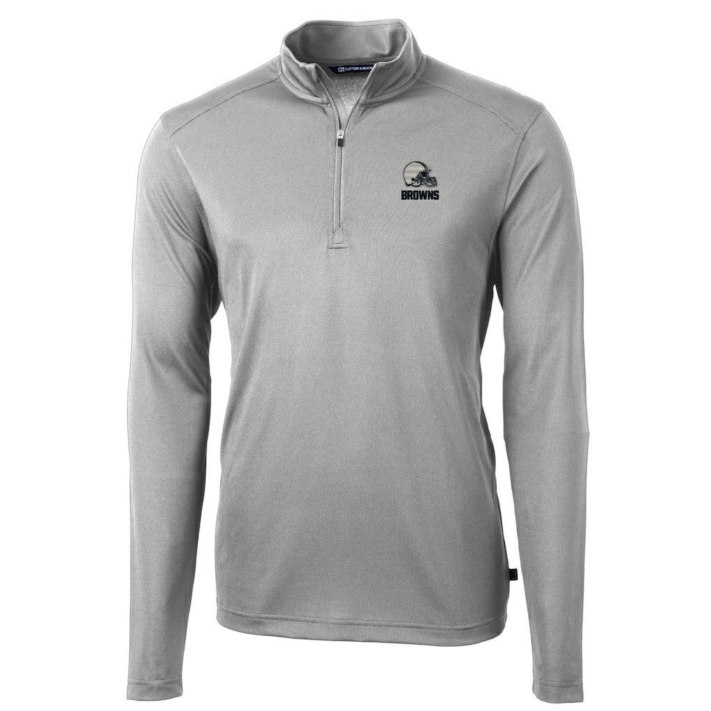 Cleveland Browns Cutter & Buck Big & Tall Virtue Eco Pique Recycled Quarter-Zip Pullover Top - Gray cheap