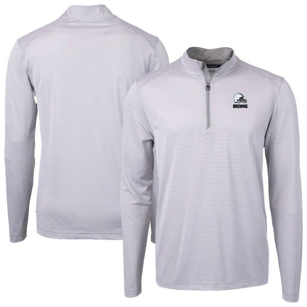 Cleveland Browns Cutter & Buck Big & Tall Virtue Eco Pique Micro Stripe Recycled Quarter-Zip Pullover Top - Gray outlet