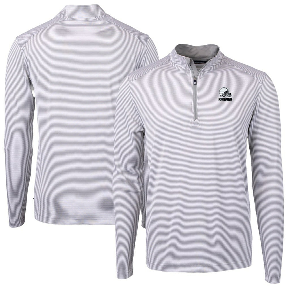 Cleveland Browns Cutter & Buck Big & Tall Virtue Eco Pique Micro Stripe Recycled Quarter-Zip Pullover Top - Gray outlet